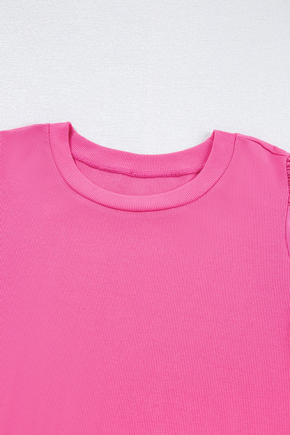 Ribbed Pearl Beaded Puff Sleeve Top