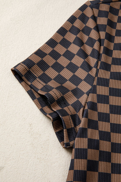 Checker Ribbed Knit Short Sleeve T-Shirt
