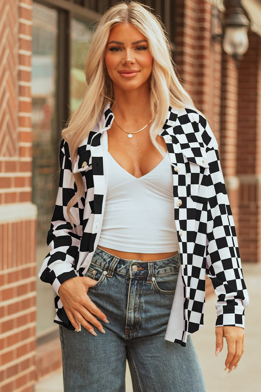 Checker Flap Pocket Button Front Shacket