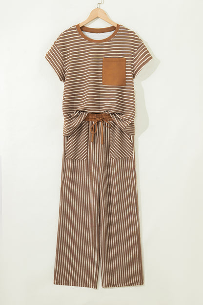 Stripe Crew Neck Tee and Drawstring Pants Set