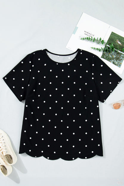 Plus Size Polka Dot Scallop Hem T-Shirt