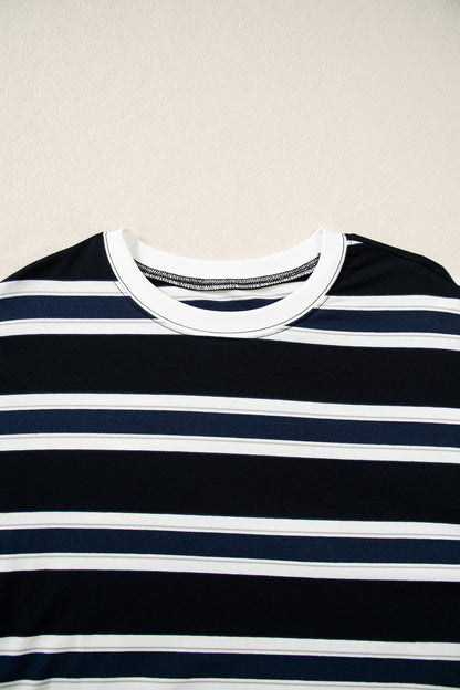 Stripe Colorblock Trim Drop Shoulder Sweatshirt