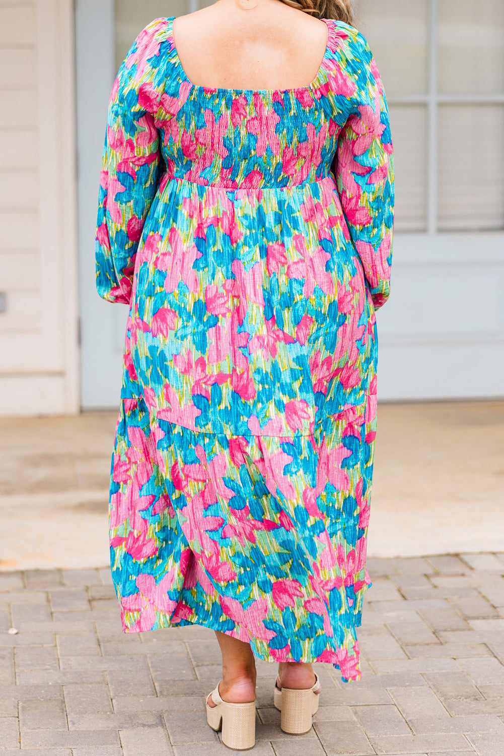 Plus Size Floral Shirred Maxi Dress