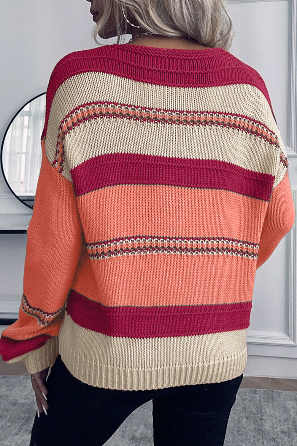 Stripe Long Sleeve V-Neck Sweater