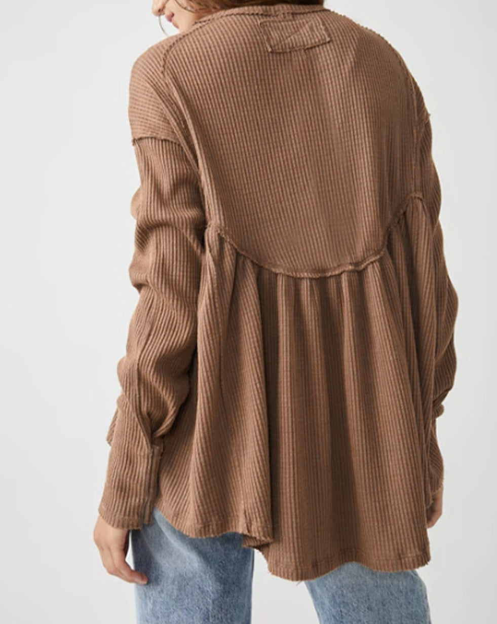 Waffle Exposed Seam Peplum Blouse