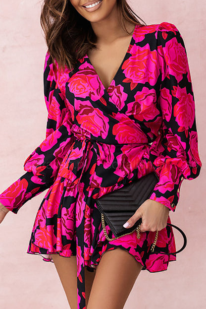 Rose Long Sleeve Tiered Mini Dress