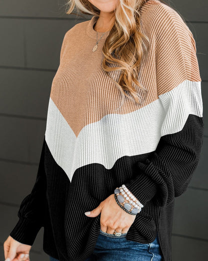 Colorblock Chevron Stripe Ribbed Top