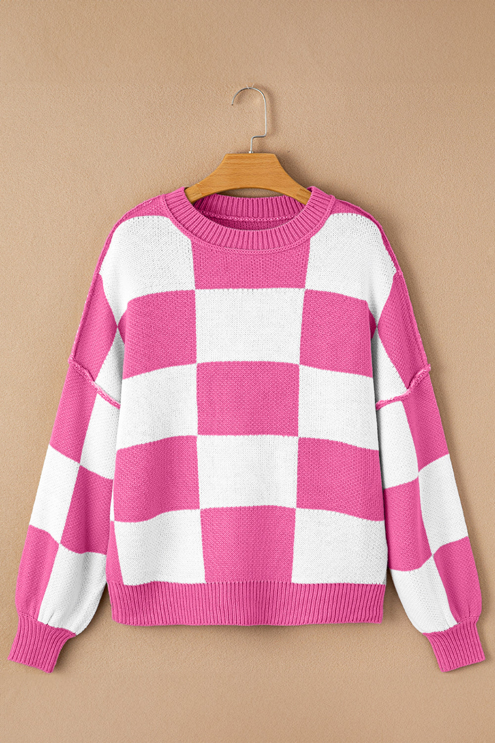 Checker Reverse Seam Crewneck Sweater