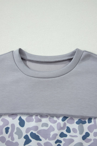 Camo Colorblock Raw Seam Short Sleeve Tee