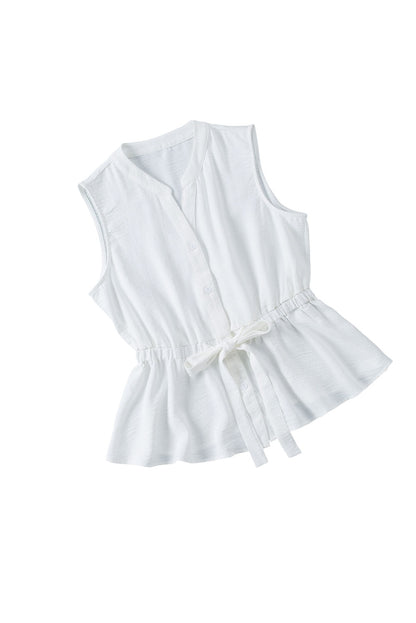 Sleeveless Tie Waist Buttoned Shirt