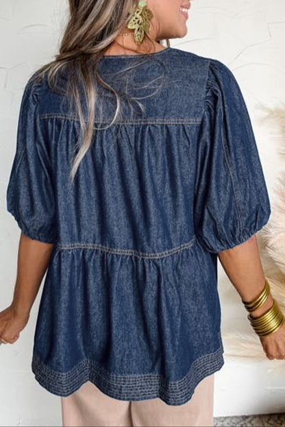 Denim Puff Sleeve Blouse