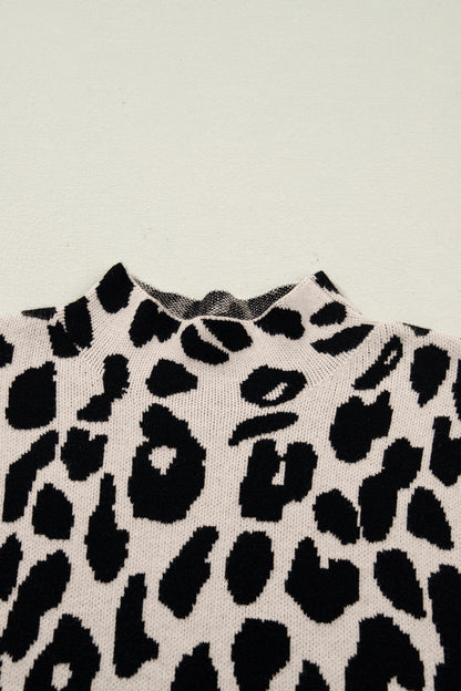 Leopard Mock Neck Short Sleeve Sweater