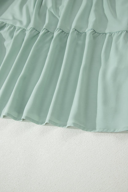 Solid V-Neck Short Puff Sleeve Tiered Maxi Dress
