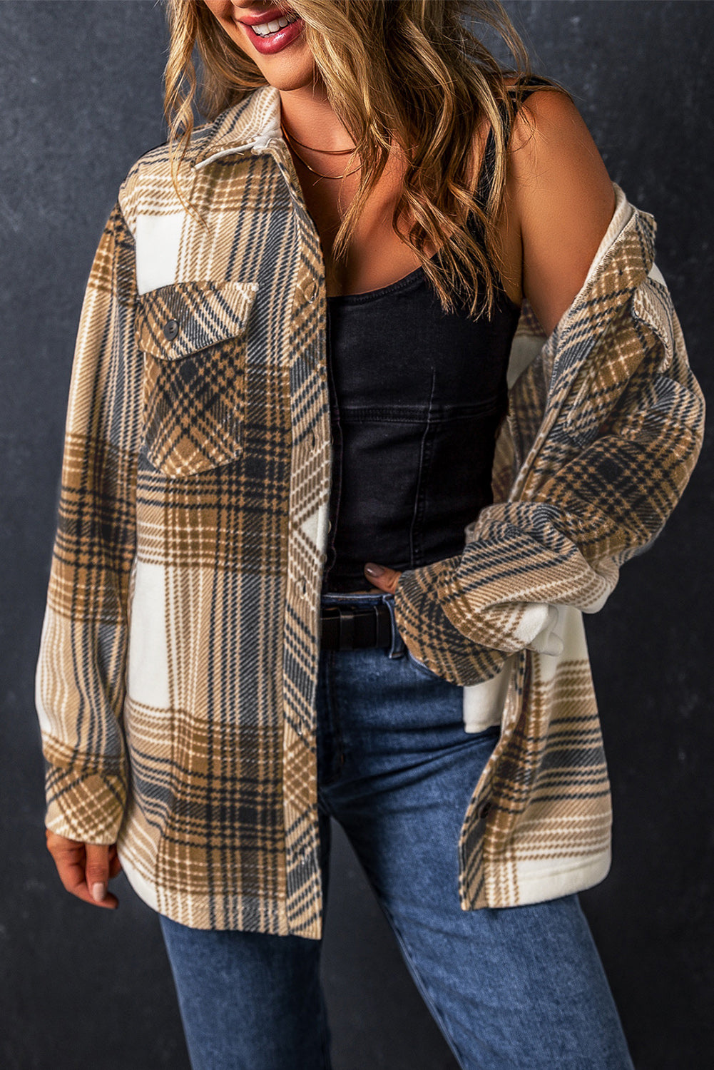 Plaid Flap Pocket Buttoned Shacket