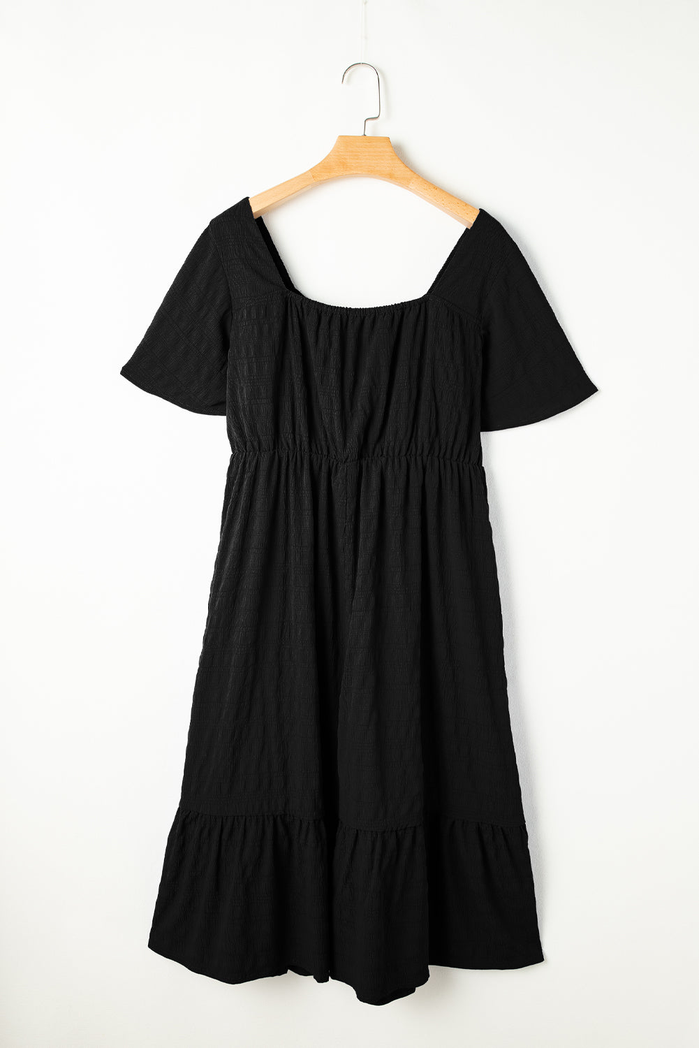 Plus Size Ruched Lace-Up Short Sleeve Midi Dress
