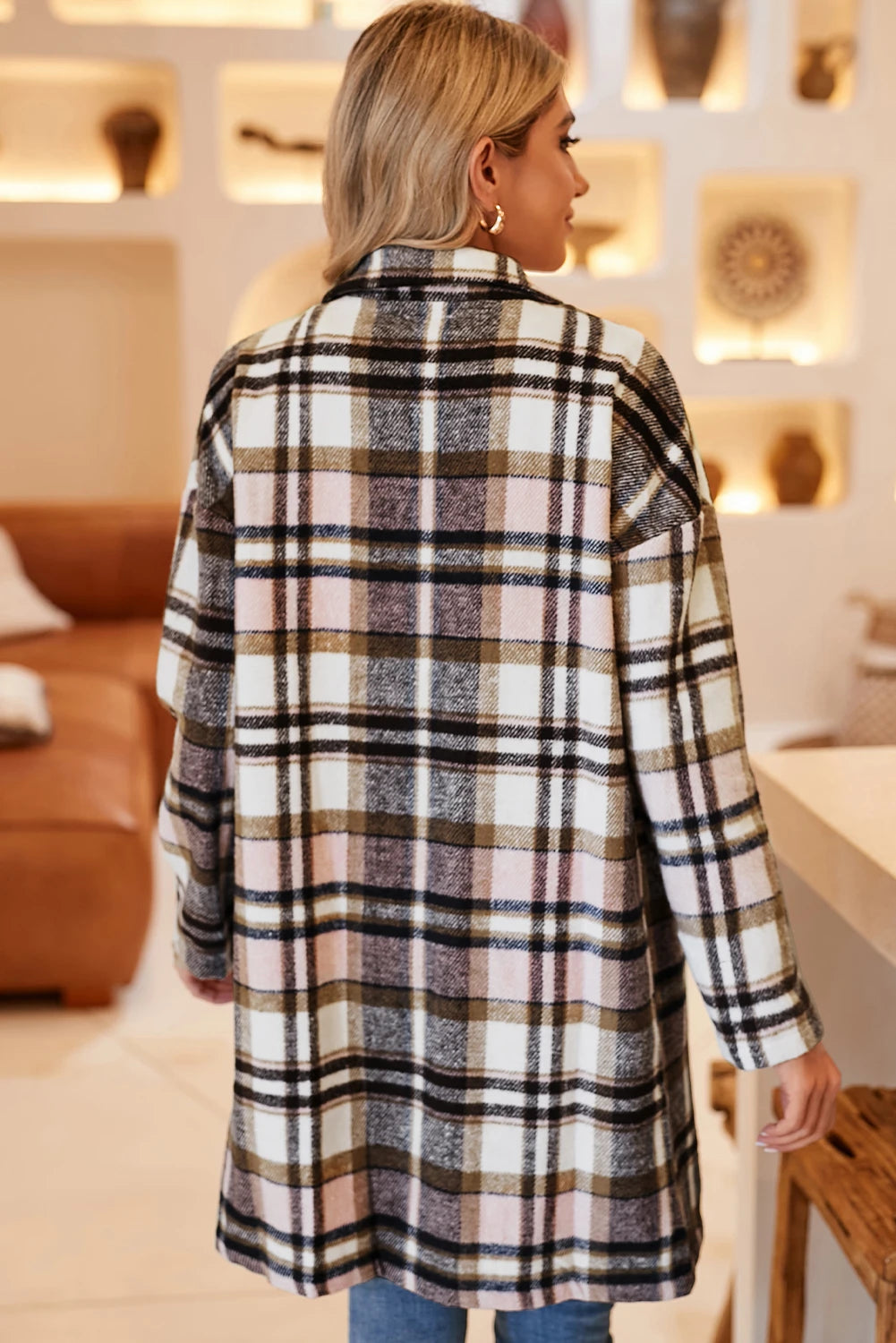 Plaid Pocketed Coat Jacket