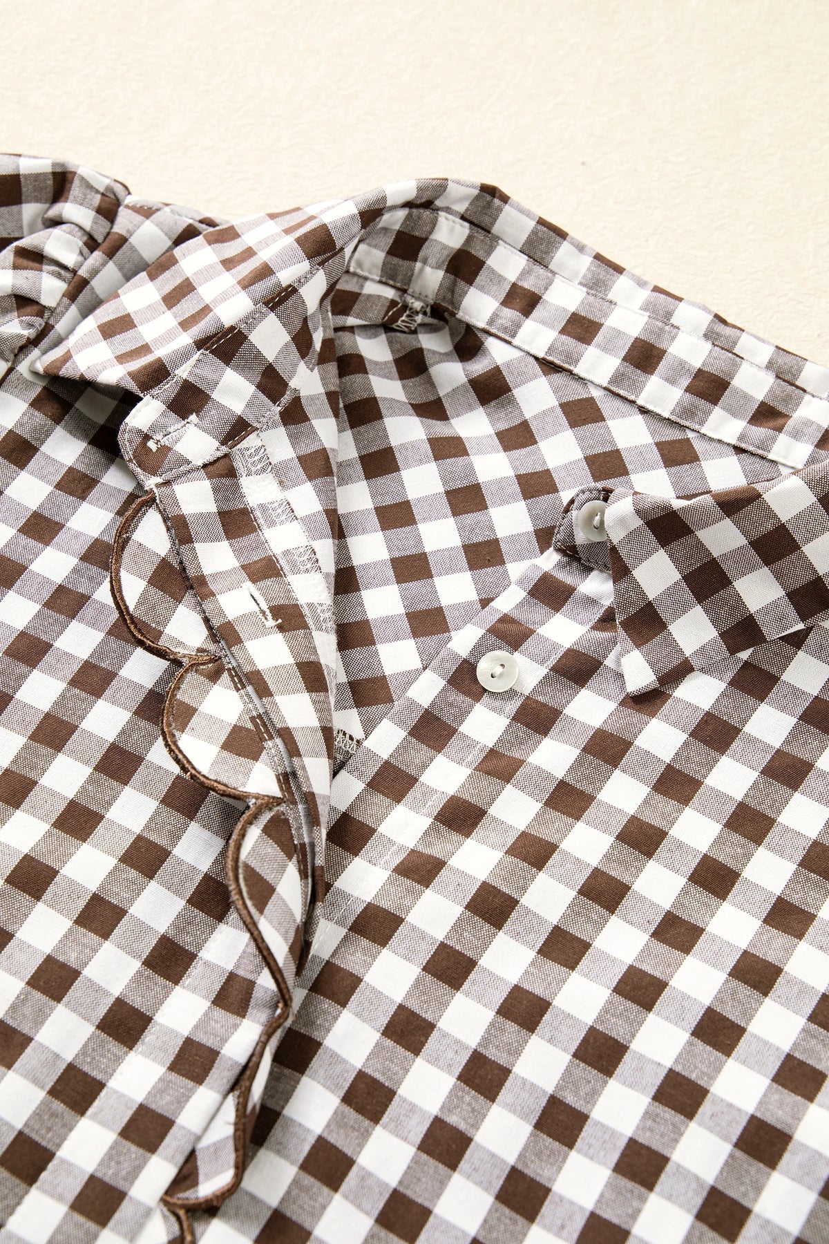 Gingham Bow Tie 3/4 Sleeve Button Down Shirt