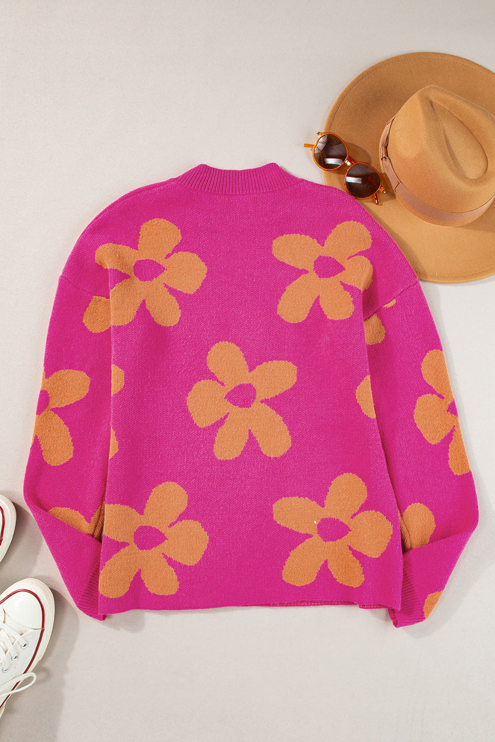 Floral Mock Neck Long Sleeve Sweater