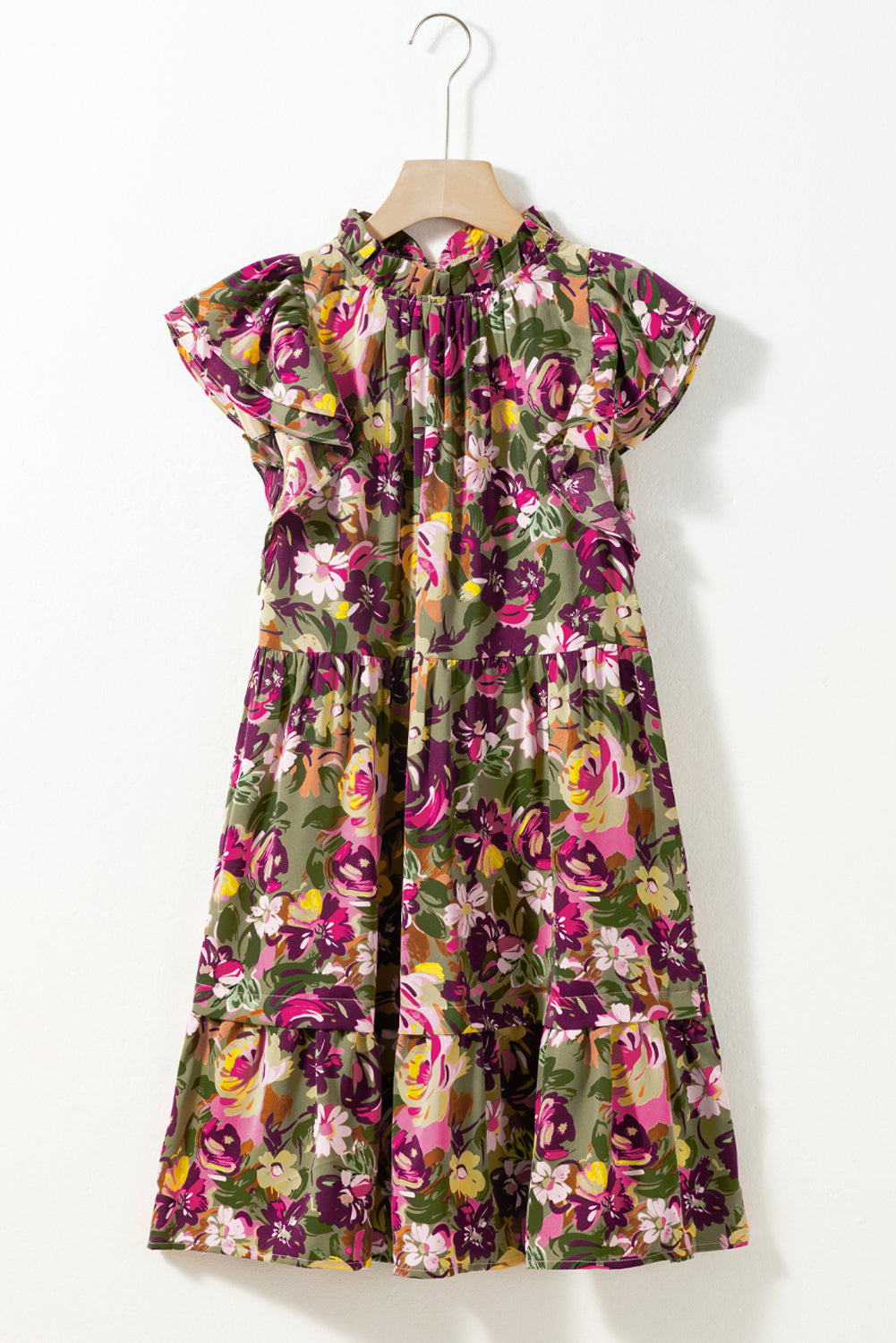 Floral Ruched Flutter Sleeve Dress