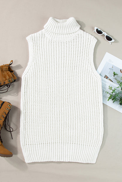 Turtleneck Knit Sleeveless Sweater Top