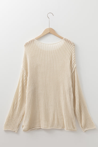 Plus Size Star Hollow-Out Knit Crewneck Sweater