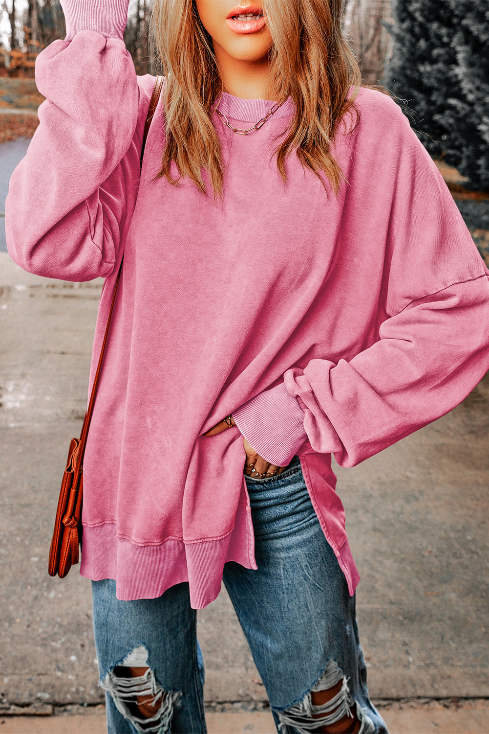 Ribbed Trim Drop Shoulder Sweatshirt