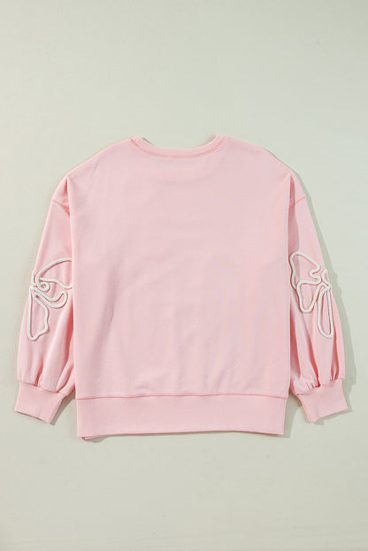 Bow Embroidered Ribbed Trim Sweatshirt