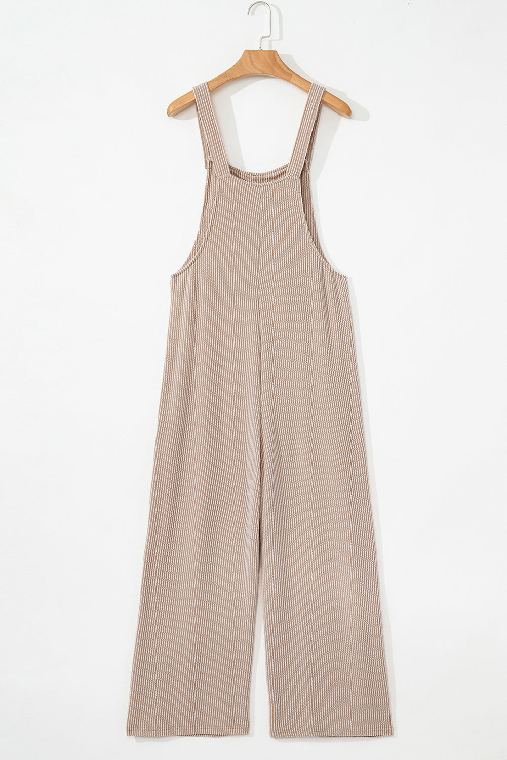 Ribbed Knit Patch Pocket Wide Leg Overalls