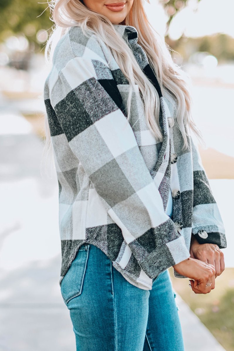 Colorblock Plaid Long Sleeve Jacket