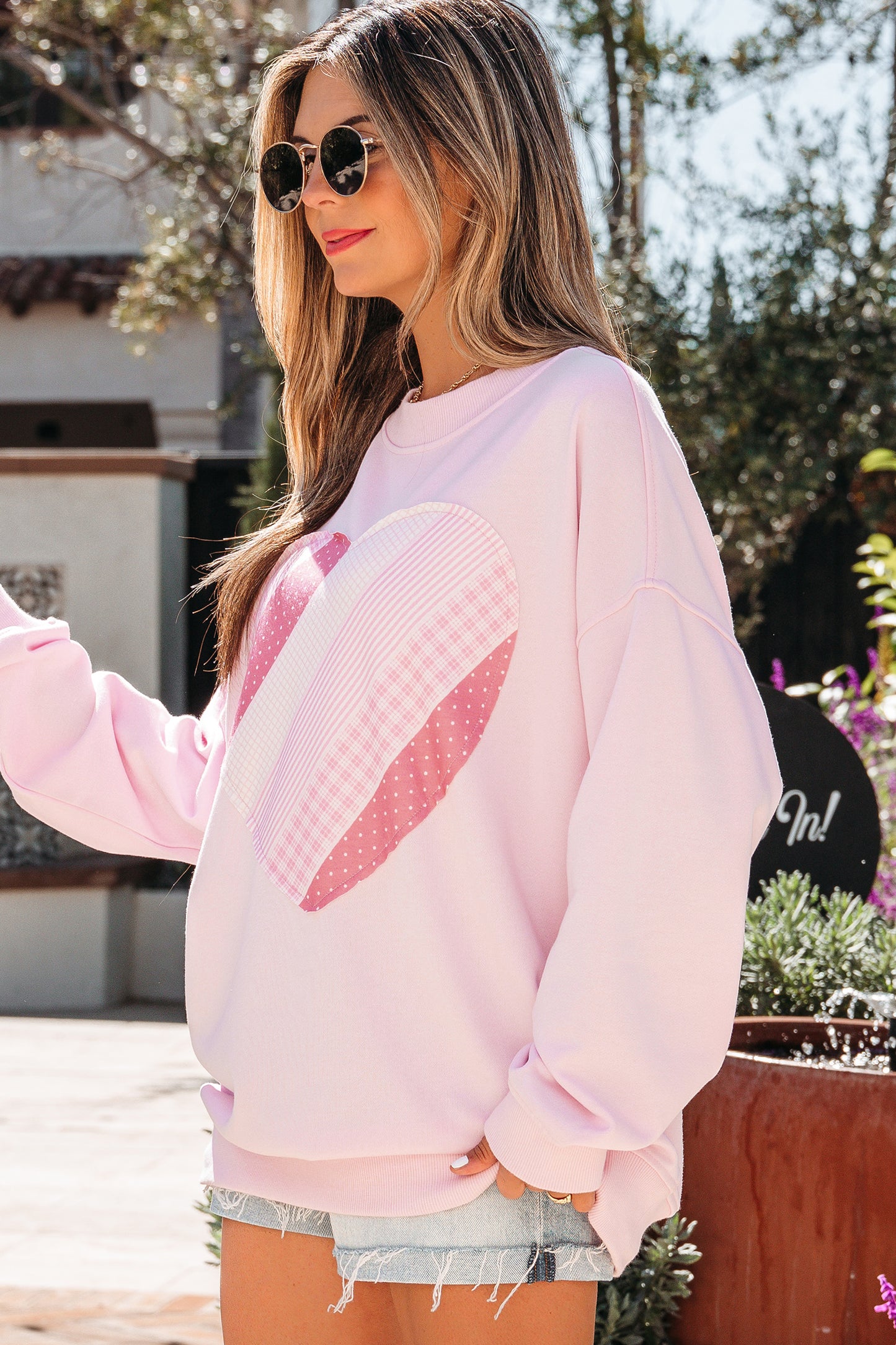 Heart Patchwork Drop Shoulder Oversize Sweatshirt