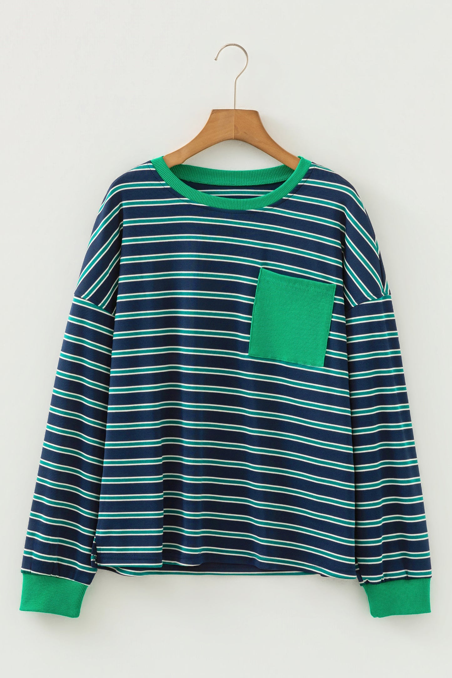 Stripe Colorblock Chest Pocket Long Sleeve Top