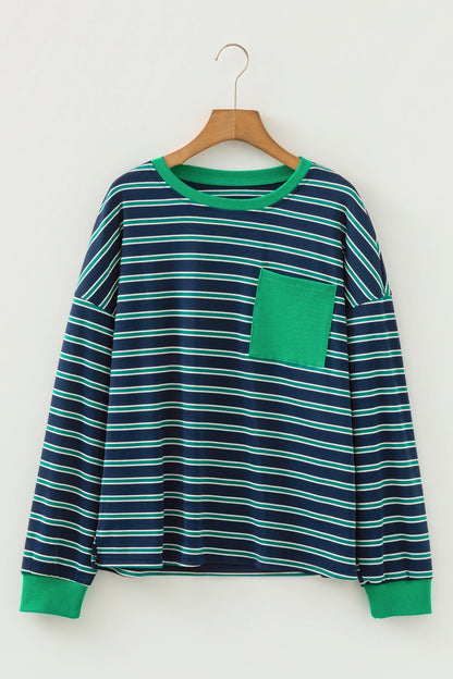 Stripe Colorblock Chest Pocket Long Sleeve Top