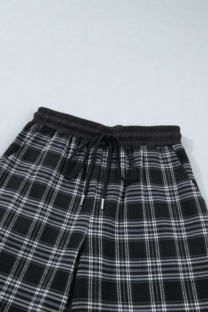 Plaid Frenchy Contrast Drawstring Waist Wide Leg Pants