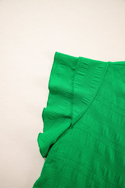 Solid Textured Ruffled Sleeve Round Neck Top