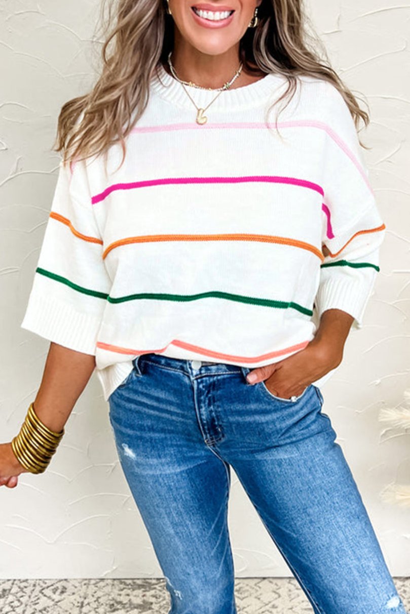 Colorblock Stripe Drop Shoulder Sweater