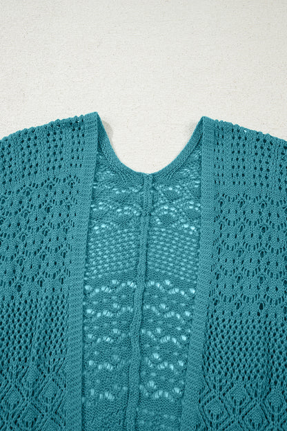 Solid Hollow Knit Open-Front Cardigan