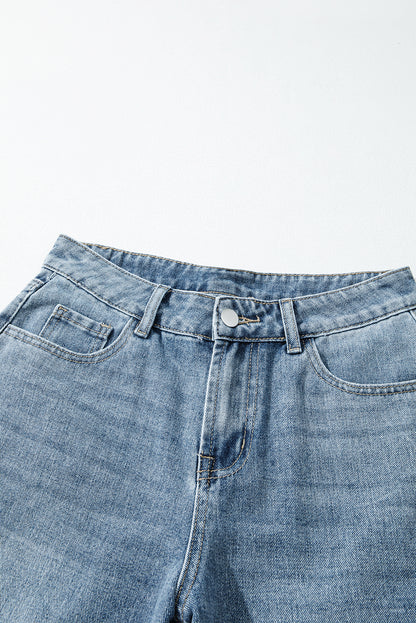 Solid Denim Embroidered Wide Leg Jeans