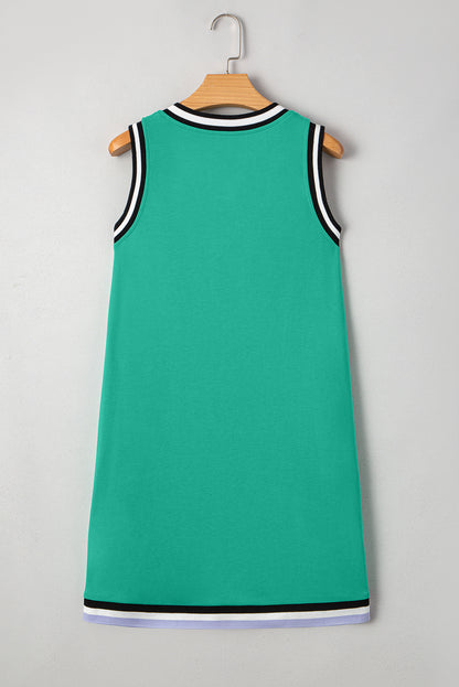 Solid Contrast Trim V-Neck Sleeveless Mini Dress