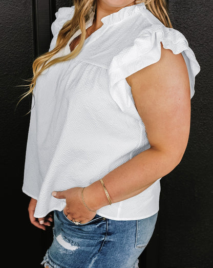 Textured Flutter Sleeve Blouse Plus Size