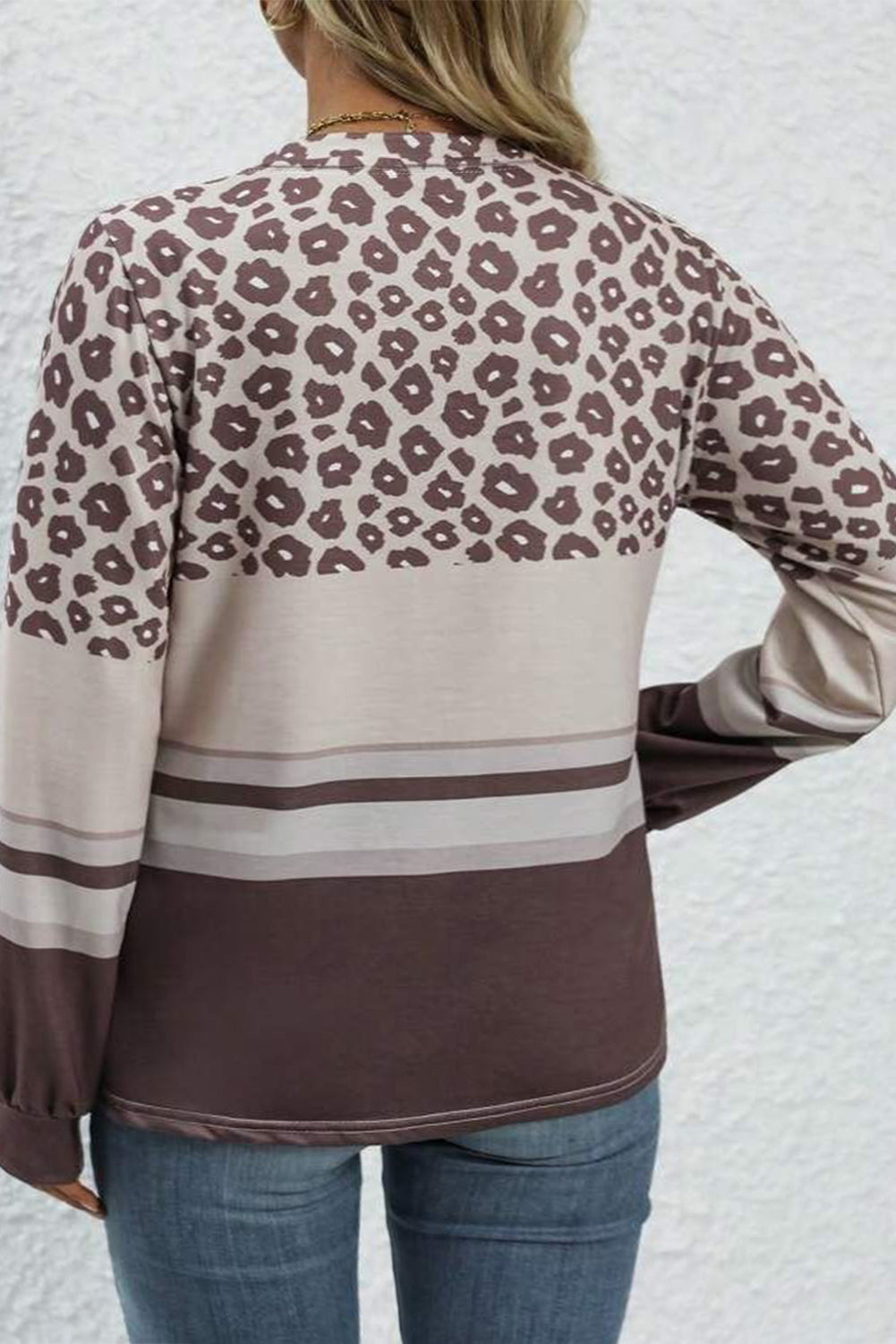 Leopard Stripe Long Sleeve Top Plus Size