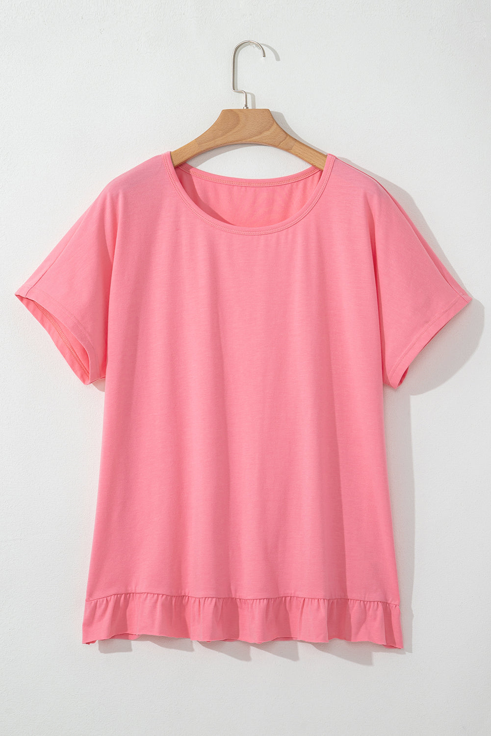 Solid Frilled Hem Short Sleeve T-Shirt