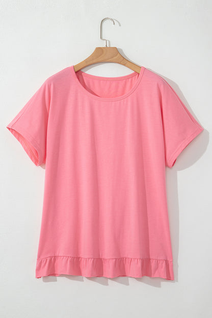 Solid Frilled Hem Short Sleeve T-Shirt