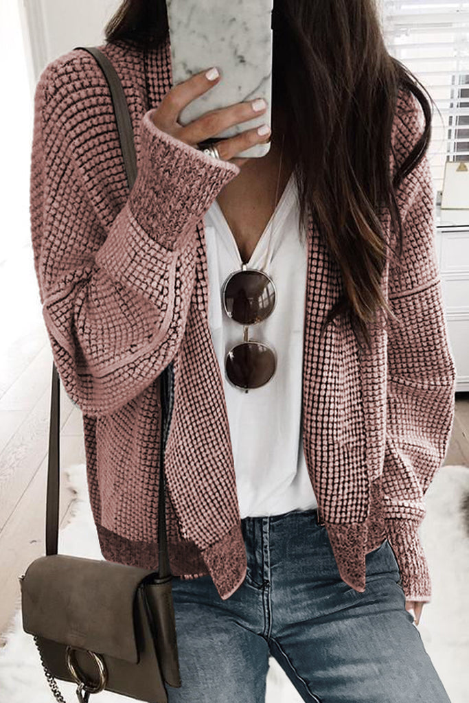 Checker Open Front Textured Cardigan
