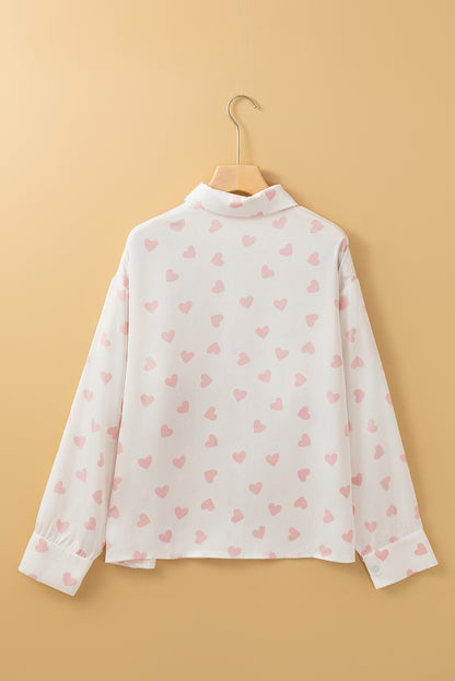 Heart Puff Sleeve Buttoned Shirt