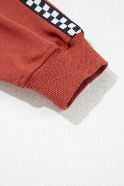 Checker Side Stripe Trim Drop Shoulder Sweatshirt