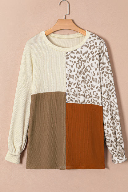 Plus Size Colorblock Leopard Ribbed Top