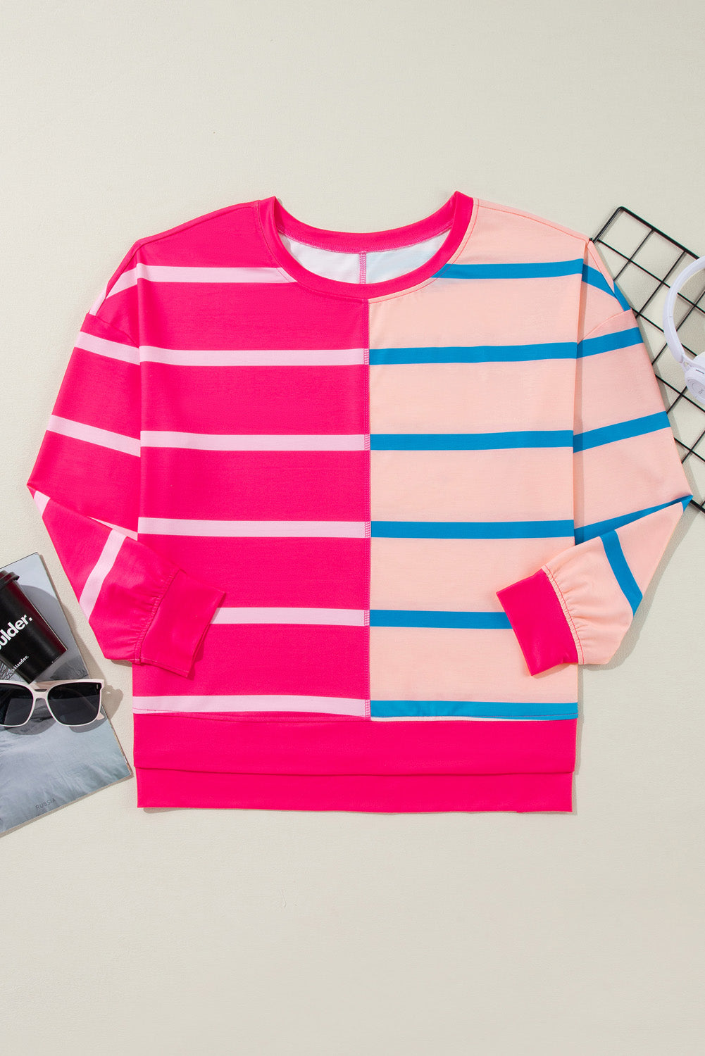 Stripe Colorblock Long Sleeve T-Shirt Plus Size