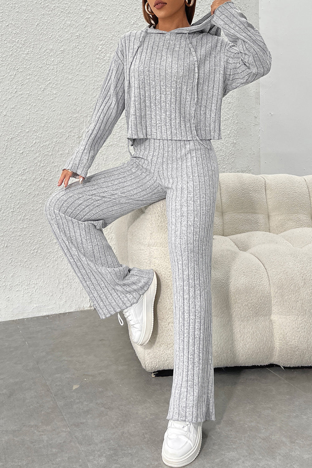 Ribbed Hoodie and Pants Set