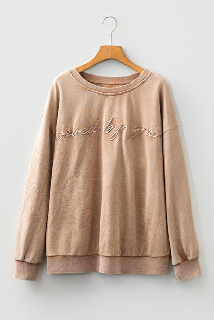 Plus Size SAVE BY GRACE Embroidered Mineral Wash Sweatshirt
