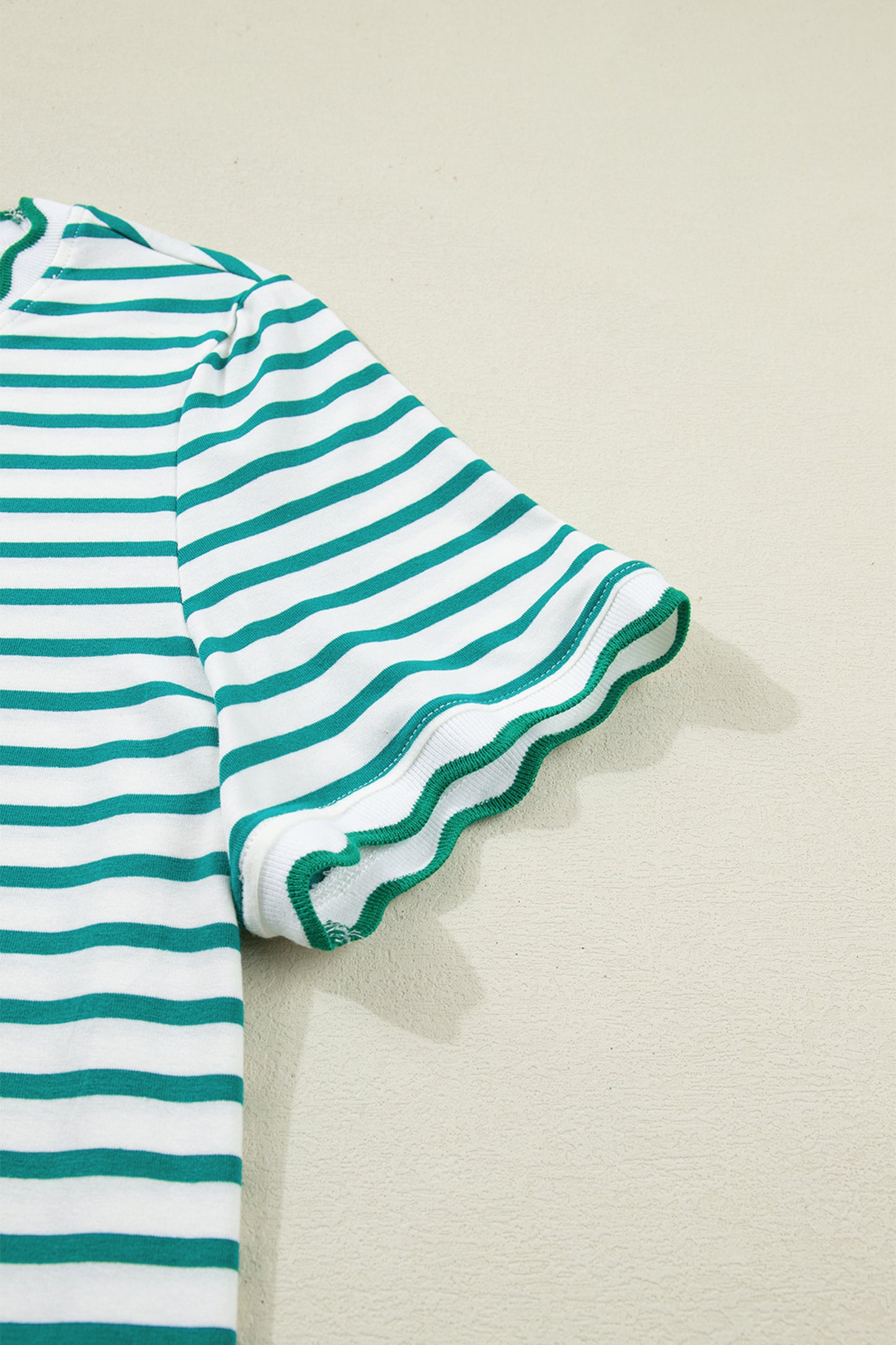 Stripe Scallop Trim Round Neck T-Shirt